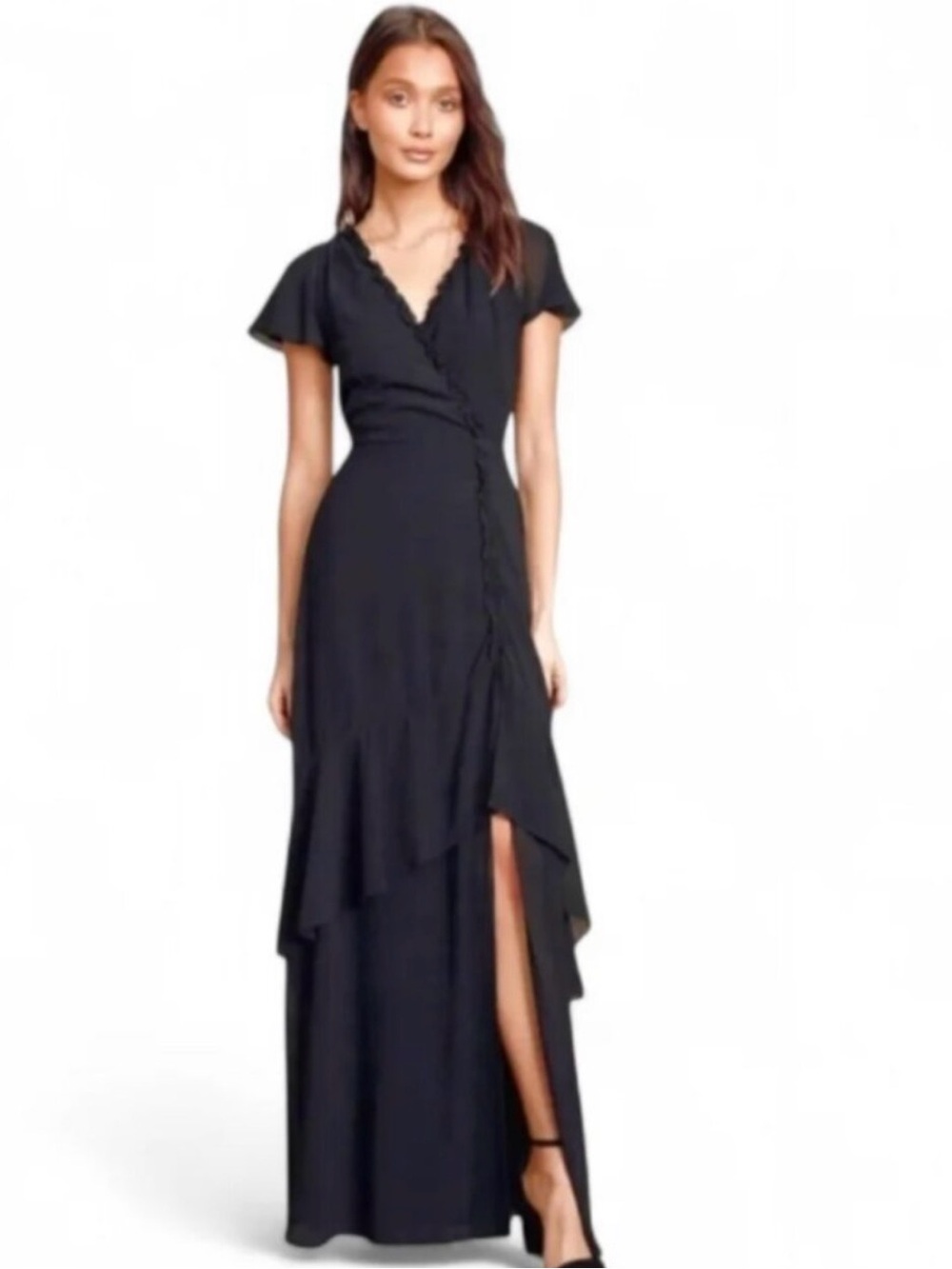 Lulus Pour the Champagne Black Ruffled Backless Maxi Dress